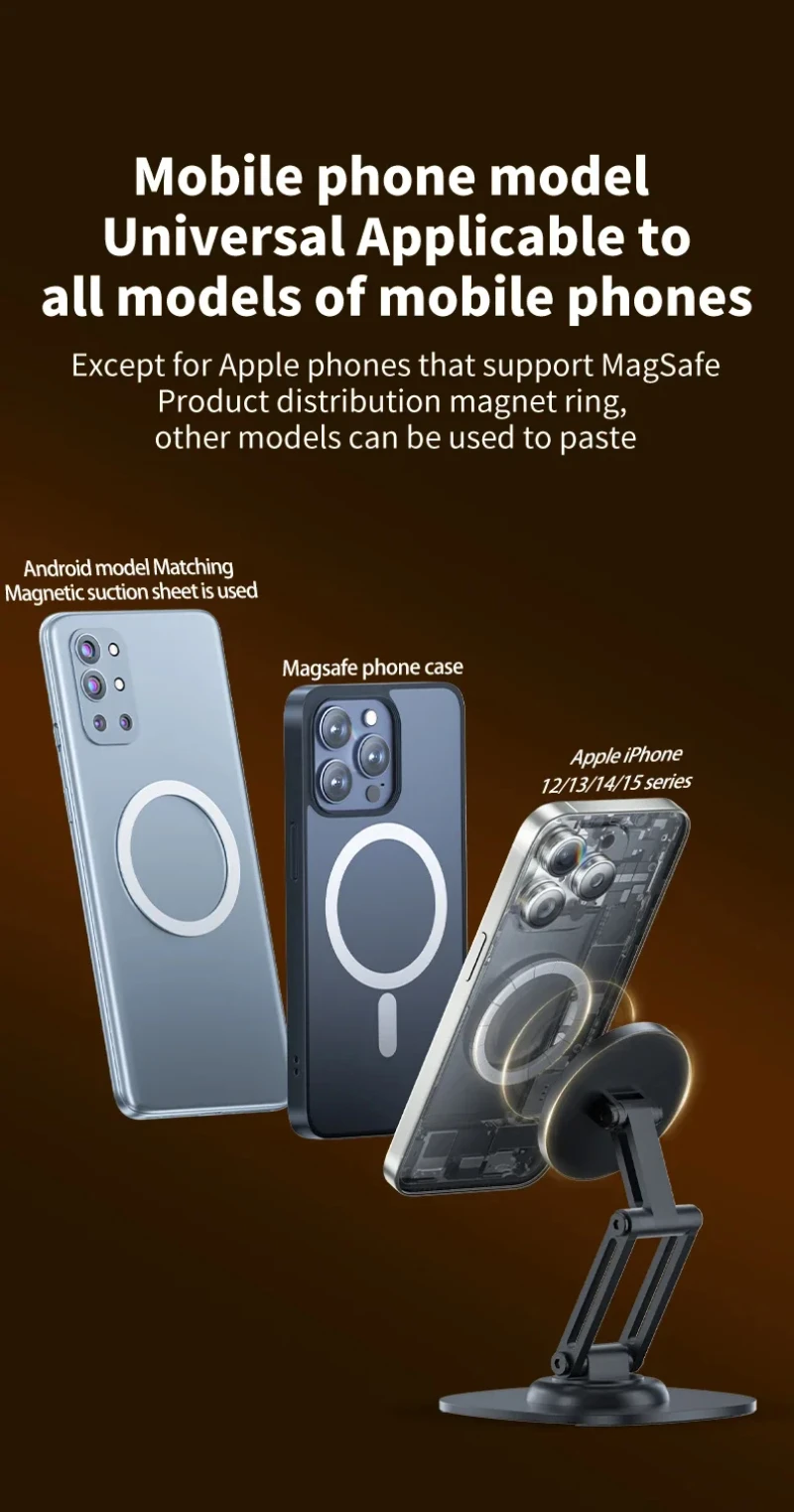 360-Grad-Drehung, Aluminiumlegierung, faltbar, magnetisch, Desktop-Telefonständer, Schreibtisch, fauler Halter für Magsafe iPhone 16, 15, 14, 13, 12 Pro Max – Detail 17