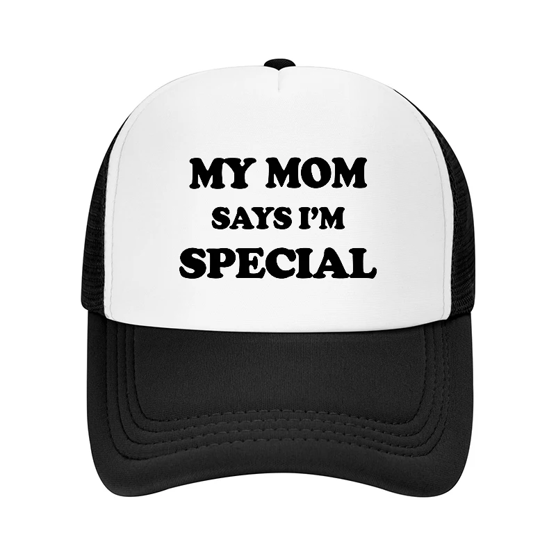 Unisex MY MOM SAYS I'M SPECIAL Letter Print Mesh Baseball Cap Fashion Truck Driver Hat Suitable for Outdoor Activities