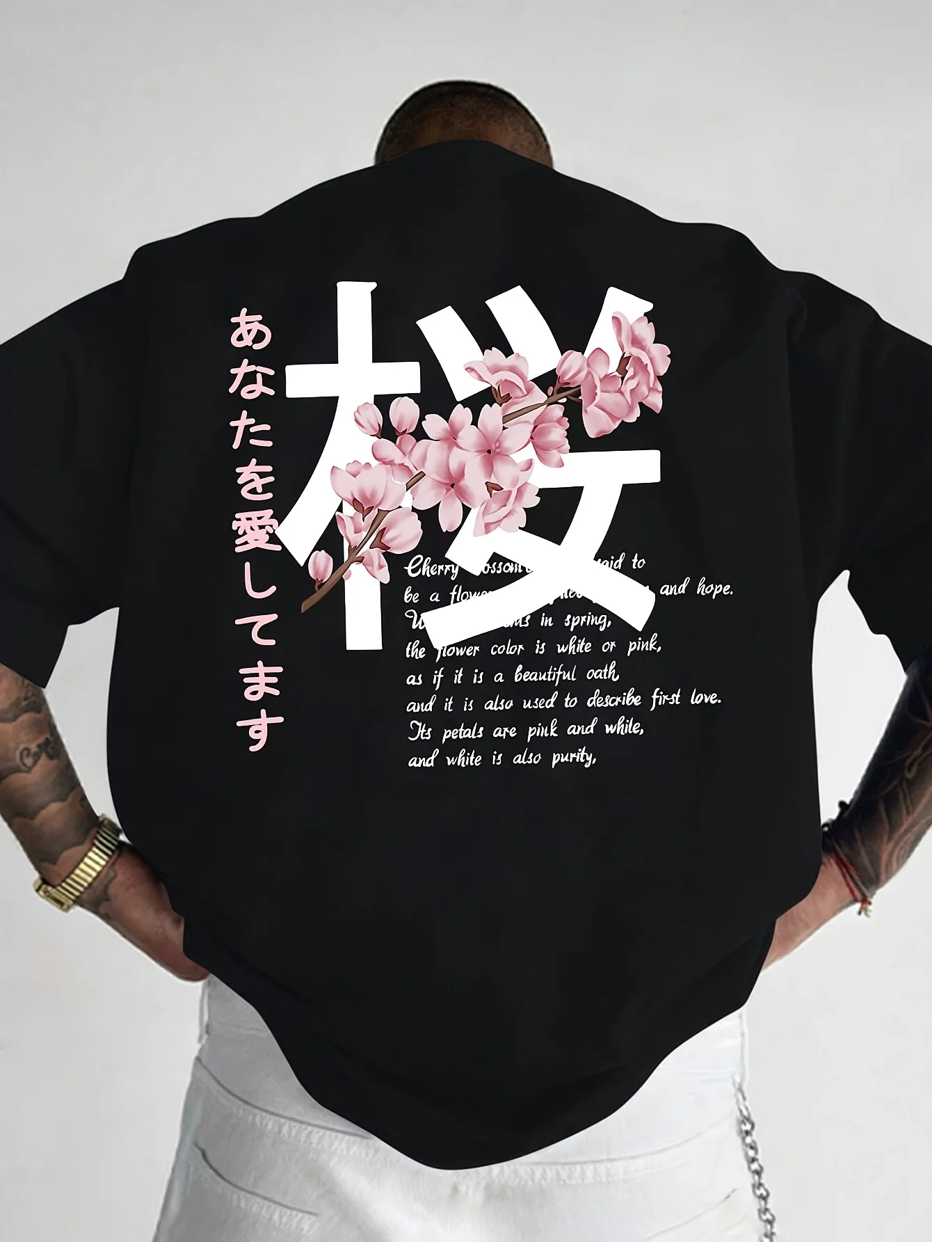 

Мужская футболка с короткими рукавами, 100% хлопок, японский принт вишневого цвета, модная повседневная футболка с круглым вырезом, крутая, дышащая, на открытом воздухе, лето