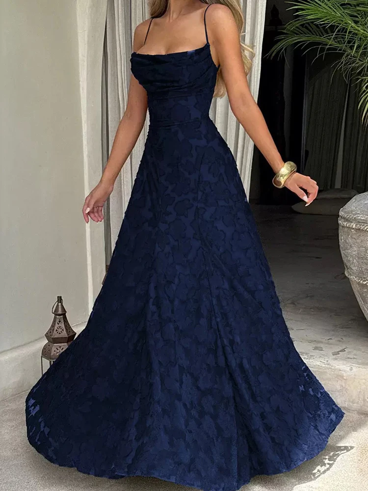 2026 Maxi-jurk met bloemenborduursel voor dames, zomerse feestjurk, sexy rugloze jurk met schouderbandjes, Franse stijl, avondjurk