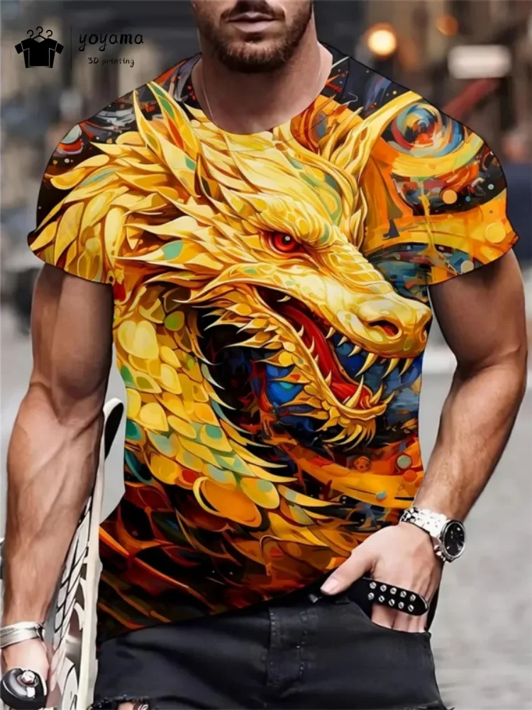 

Summer 3D Dragon Pattern Men's T-Shirt Street Fashion Men's Tops Trend Oversized Men's Clothing Casual Man Short Sleeve T-Shirt