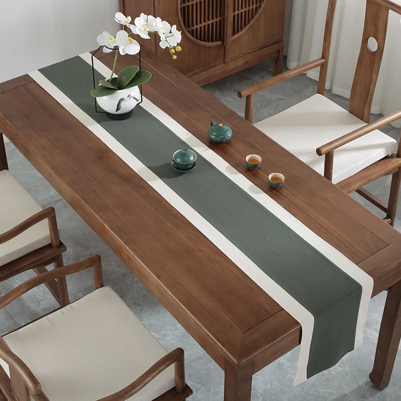 Elegant Cotton Linen Tea Flag Long Office Desk Tea Table Scent New Chinese Zen Aesthetic Song Dynasty Style Tea Ceremony Mat