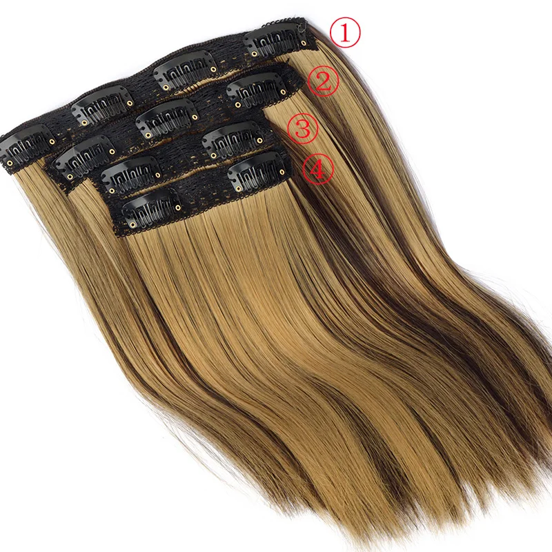 WIGSIN 14Inch Synthetic 4pcs/set Short Straight Clip-In Hair Extensions Black Blonde Hairpiece Easy to Wear for Women