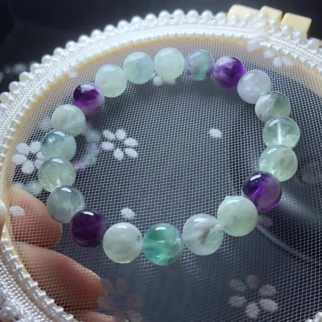 

Natural Colorful Fluorite Quartz Angel Feather Bracelet 9mm Clear Round Beads Fluorite Women Men Stone AAAAAA