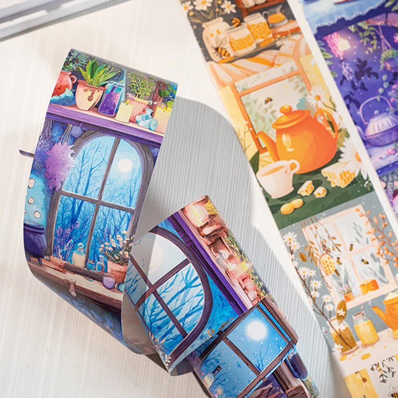 เทปตกแต่งลายการ์ตูน Mr. Paper 1 ม้วน ลายสวนผึ้งในฤดูใบไม้ผลิ วัสดุตกแต่งบ้าน ลายทิวทัศน์กลางคืน