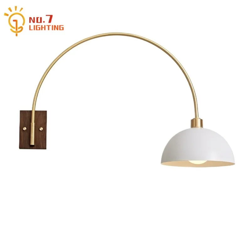 Industrial Swing Arm Copper Walnut Semicircular Wall Lamp LED 27 Luxury Art Decorative Wall Mounted Living/Dining Room Bedside