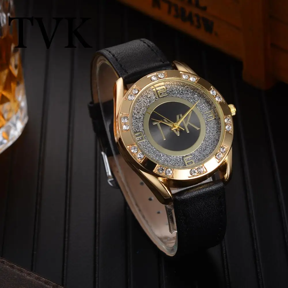 New Women Luxury Wacthes New Crystal Gold Casual Quartz Watch For Women Leather Strap Relogios Feminino Ladies Wrist Watch Hot