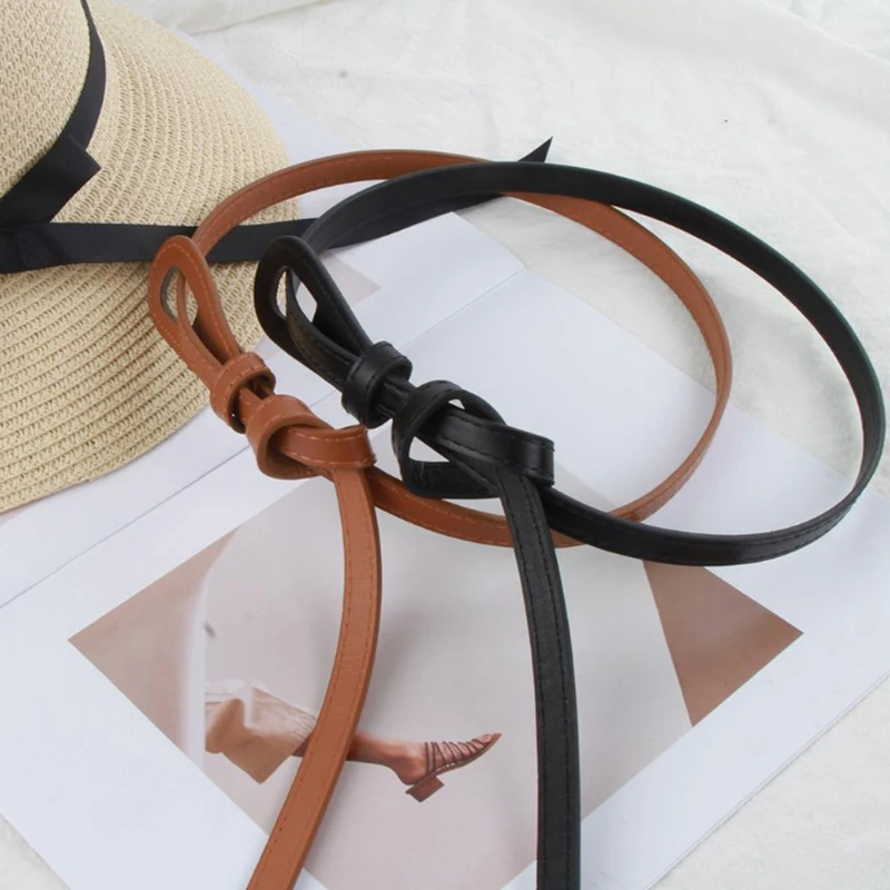 Cienkie paski z węzłem dla kobiet moda damska pas biodrowy paski ze skóry PU długie damskie designerska sukienka płaszcz akcesoria pasek