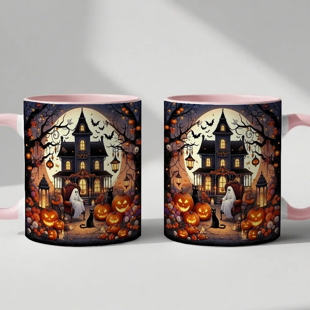 1pc, for halloween Party Decoration Gift for Friends Family Office Use Coffee Mug, Pumpkin Haunted House Spooky Ghost Black Cat Pattern for halloween Themed Coffee Cup, Suitable for Halloween