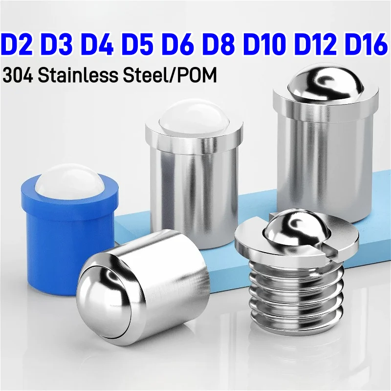 D2 D3 D4 D5 D6 D8 D10 D12 D16 304 Stainless Steel/POM Straight Type Push Fit Ball Plunger Spring Plunger With Collar And Ball