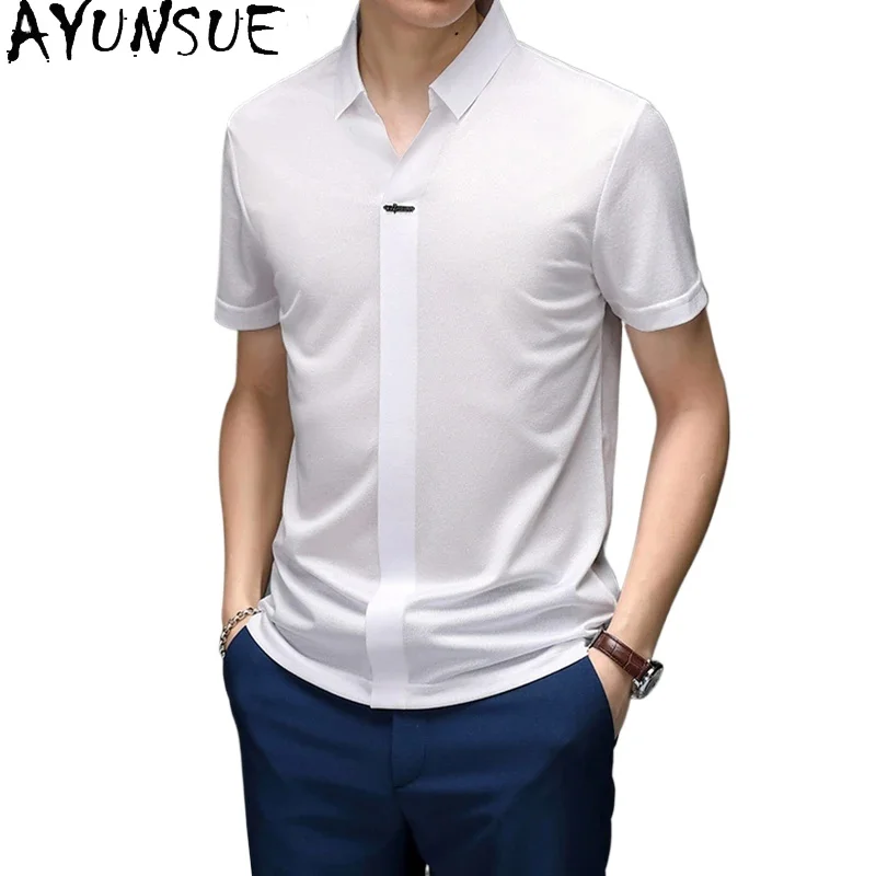 AYUNSUE High Quality Summer Men T Shirt Short Sleeve V Neck Silk Men Tshirts Korean Fashion Men Clothing Camisetas Hombre Verano