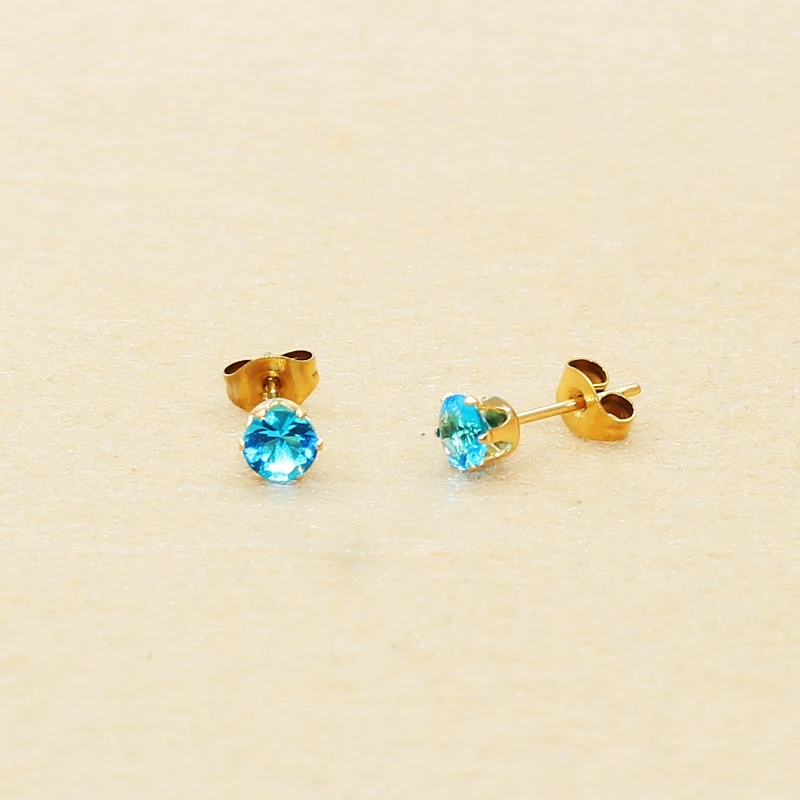 5mm AAA Round Colorful Green Royal Blue Zircons Stud Earrings With Stianless Steel Needle Brief Jewelry No Allergy