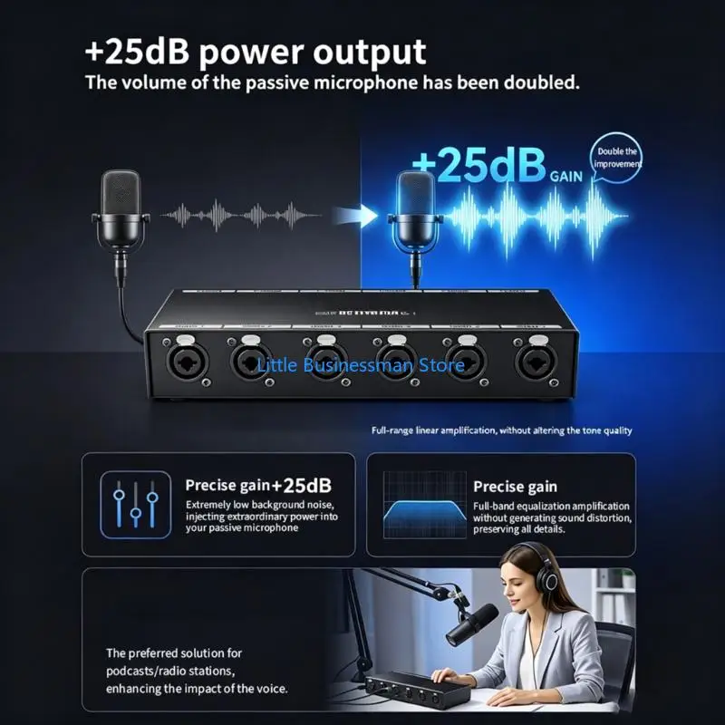 Metal XLR Mics Activators Preamplifier for Podcast Recording and Live Sound, M76A