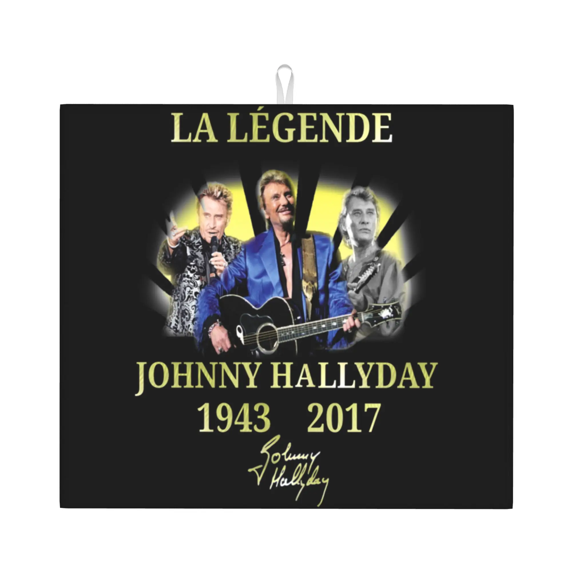 Johnny Hallyday French Rock Singer Drying Mat For Kitchen Waterproof Non‑Slip Oil Proof Reusable Countertop Protector Mat