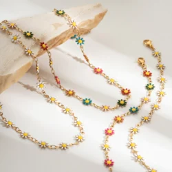 Fashion Flower Daisy Clavicle Necklace and Bracelet for Women Jewelry for Girls Fashion Sweet Choker Gift Stainless Steel Chain