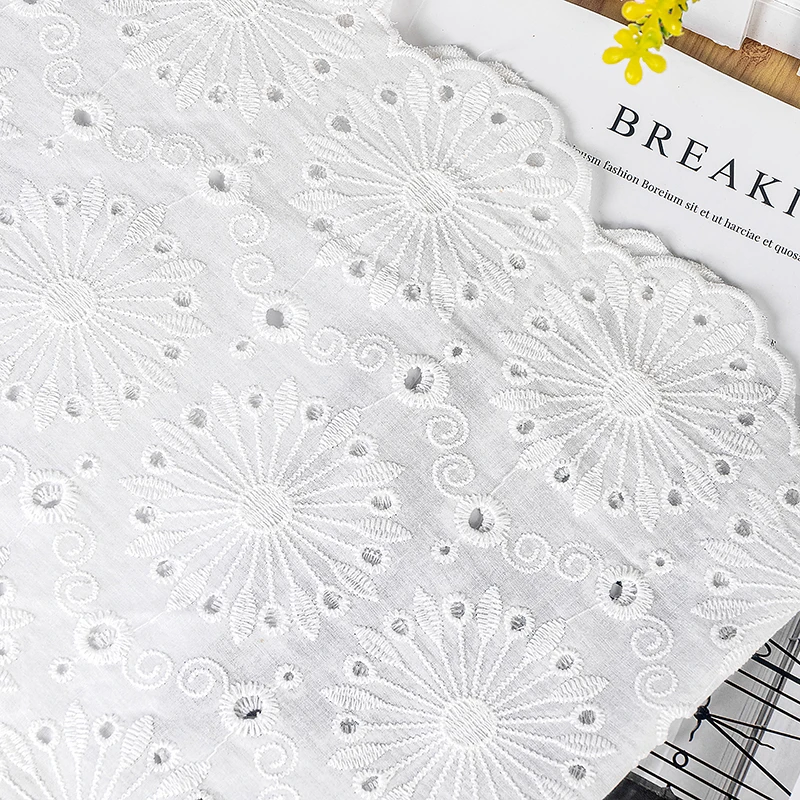 White Hollow Embroidery Lace Fabric, 100% Cotton, Wedding Dress, Fashion Clothing, Skirt Fabric