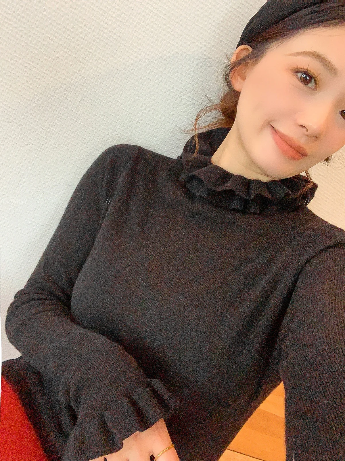 

Женский вязаный топ Love Devil Fi с длинным рукавом, однотонный, с цветочным узором, новинка зимы, базовый слой