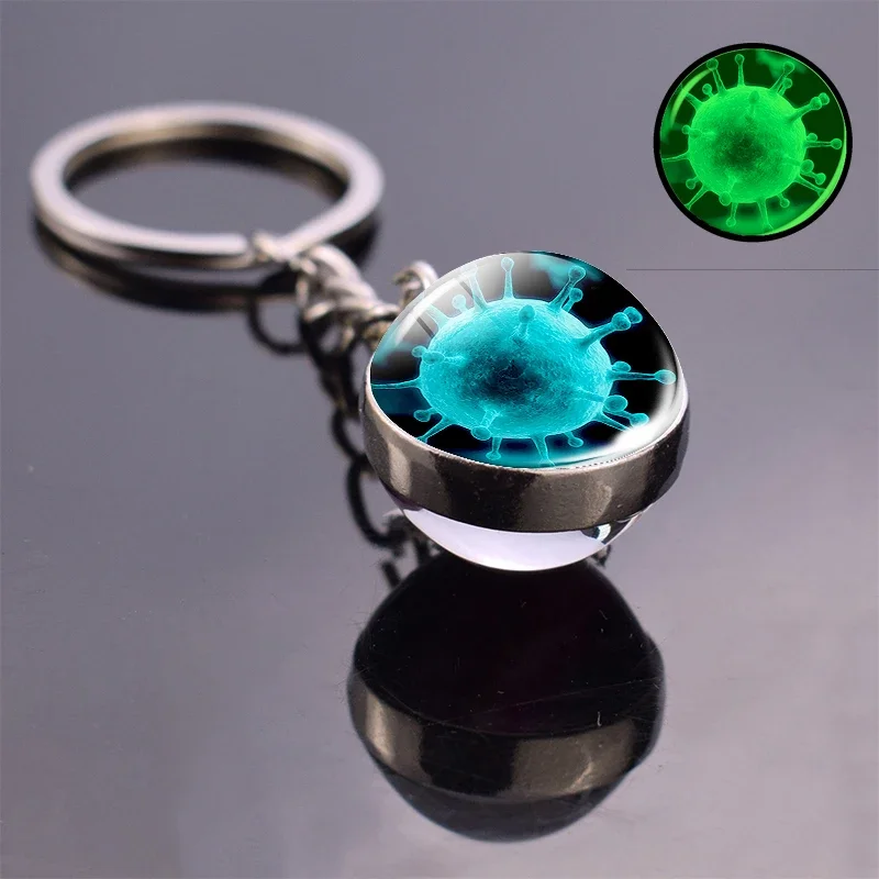 Luminous Virus Cancer Cells Photo Glass Ball Keychain Key Ring Bag Pendant Cancer Research Products Gifts for Biologist Doctor