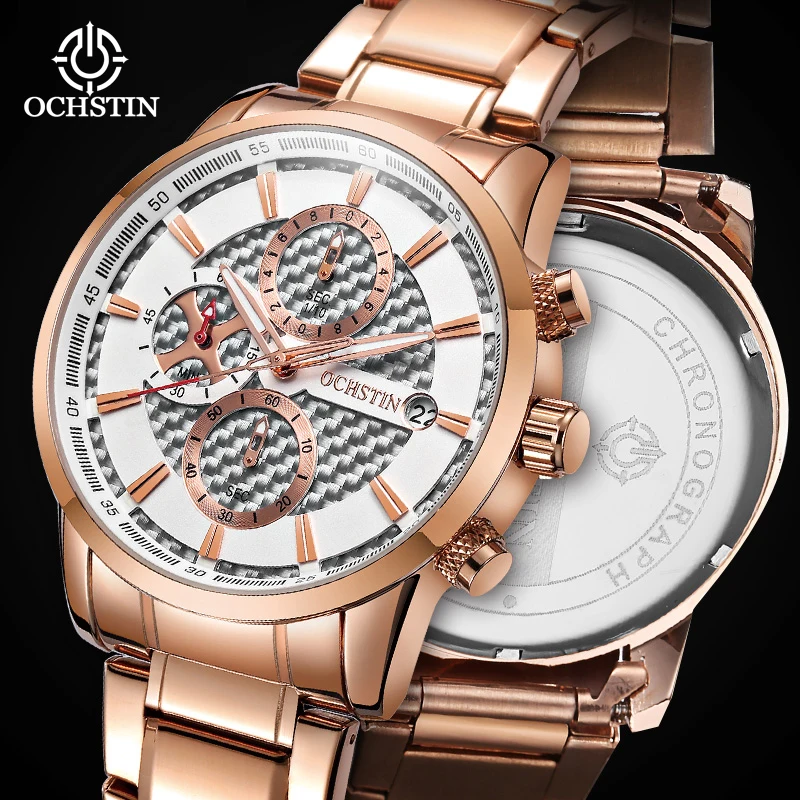 

OCHSTIN New Brand Men Quartz Watch Stainless Steel Strap Fashion Business Military Wristwatches Male Luxury Waterproof Man Clock