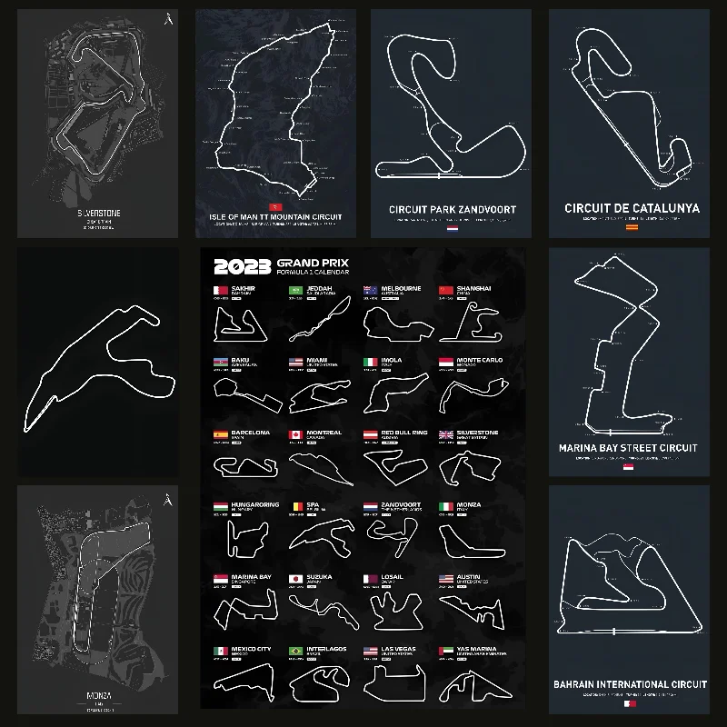 Formula 1 Internationa Track Circuit  Poster Self-adhesive Art Waterproof Paper Sticker Coffee House Bar Room Wall Decor