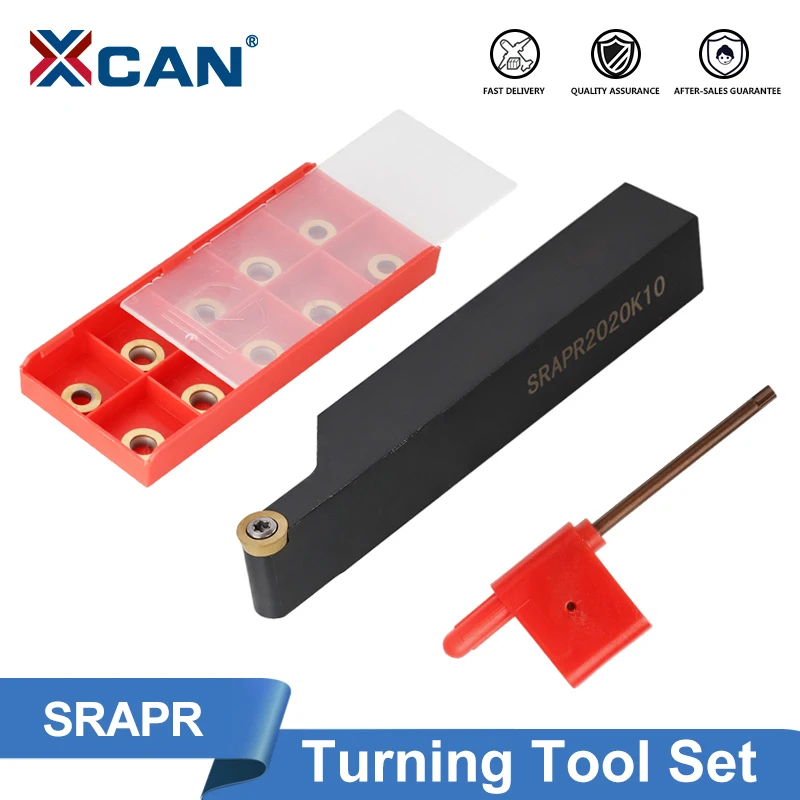 XCAN SRAPR External Turning Tool Holder SRAPR1616H10 SRAPR2020K10 with 10pcs Indexable Insert CNC Lathe Cutter Turning Insert