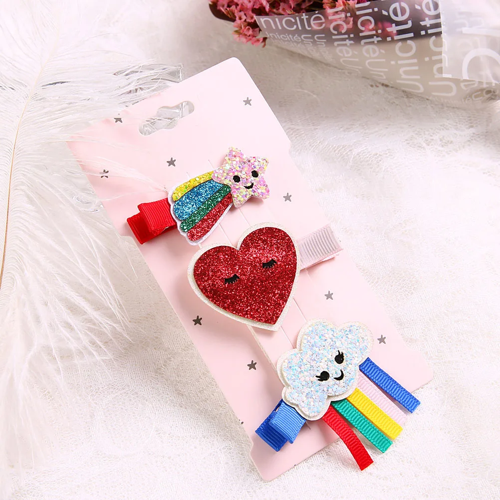 

3pcs Clips Set Durable Long Kids Hair Clips Lasting Kids Barrette Glitter Bobby Pin Hairpins Cute Pattern Design