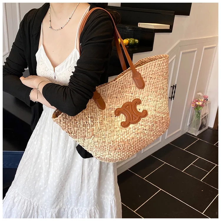 

2025 New Tie-Dye French Straw Bag - Large Capacity Womens Shoulder Bag, Handwoven Beach Tote with Bohemian Design