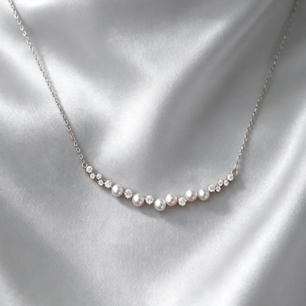 Clavicle Necklace Exquisite Imitation Pearl Necklace O-Shaped Clavicle Chain Adjustable Ot Clasp Necklace For Women Dating Daily
