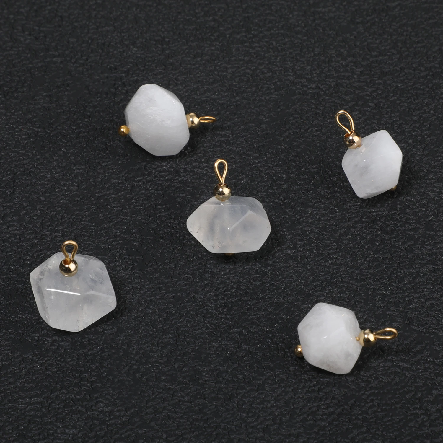 5PCS Natural Stone Polygon Semi-precious Pendant Charms