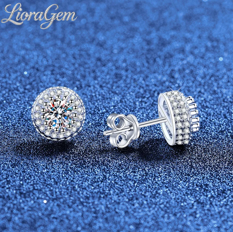 LioraGem French-style Bubble Luxury Moissanite Earrings, Stylish Full-diamond Ear Studs Platinum PT950 Stamp Party Charm Jewelry