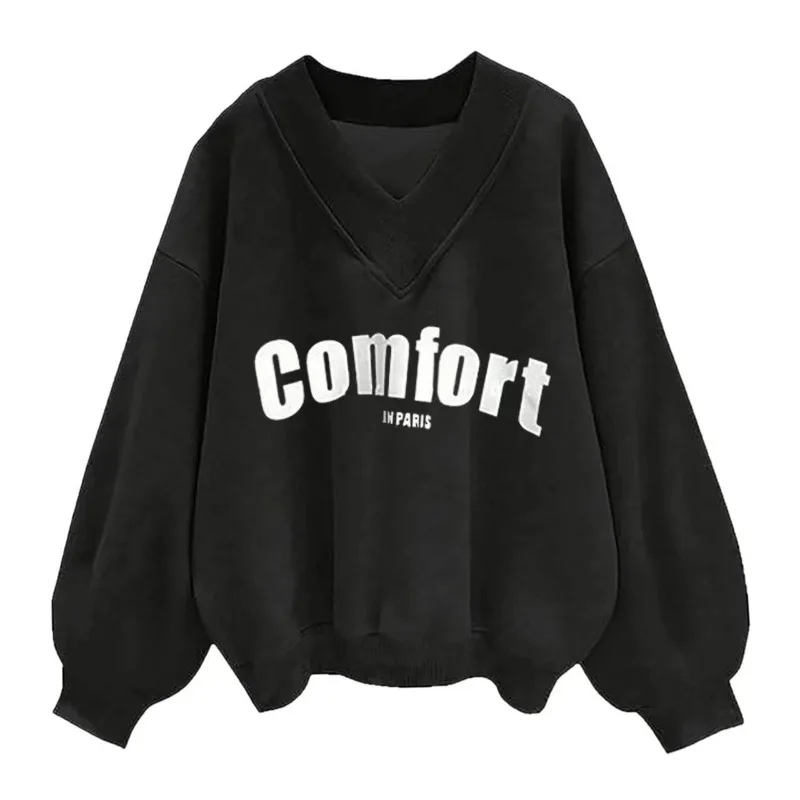 Sudadera con capucha multicolor para mujer, Top informal holgado y versátil con cuello en V, edición coreana, moda europea y americana, otoño 2025