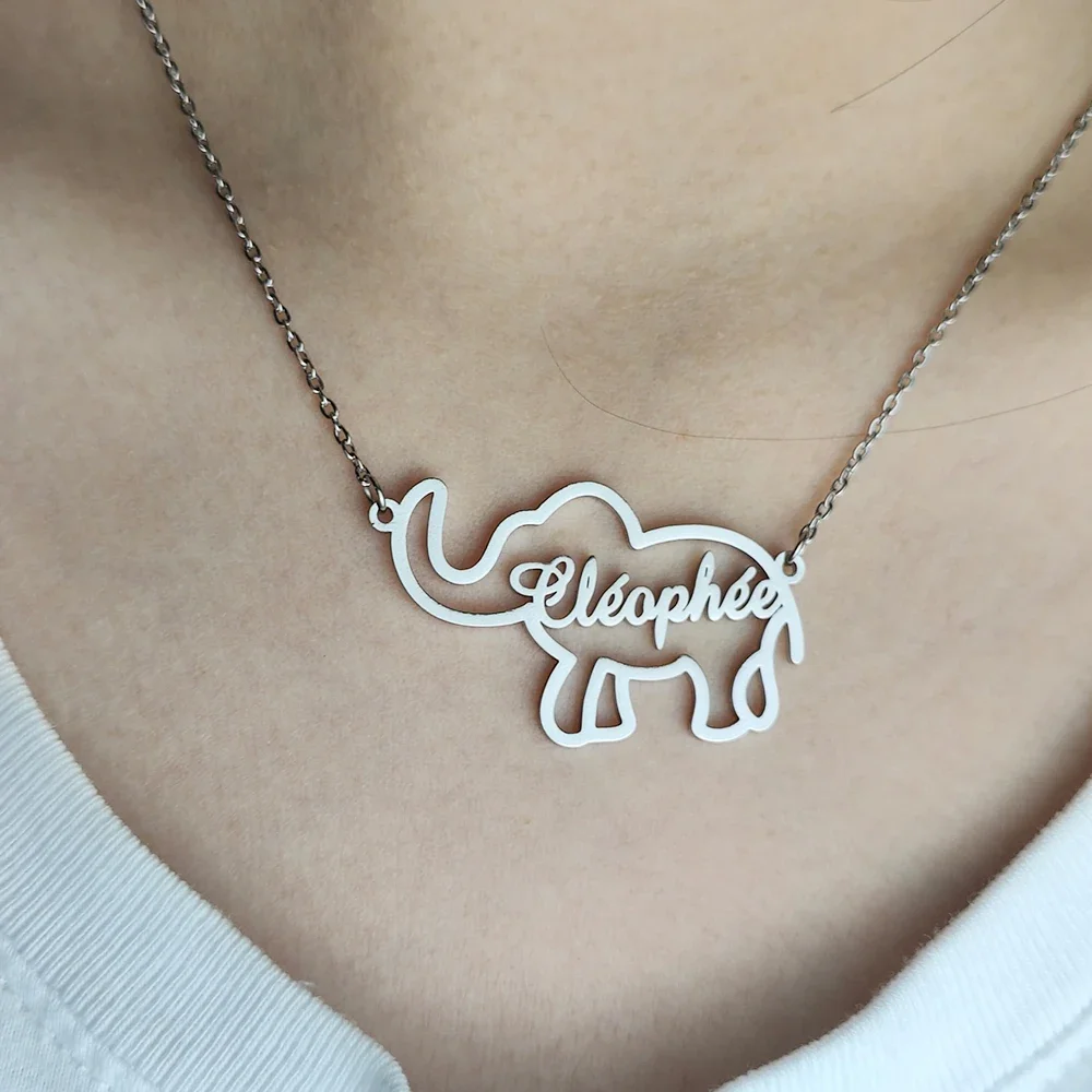 Custom Baby Elephant Name Necklace Women Children Jewelry Stainless Steel Personalized Gold Color Cute Elephant Necklace Kids