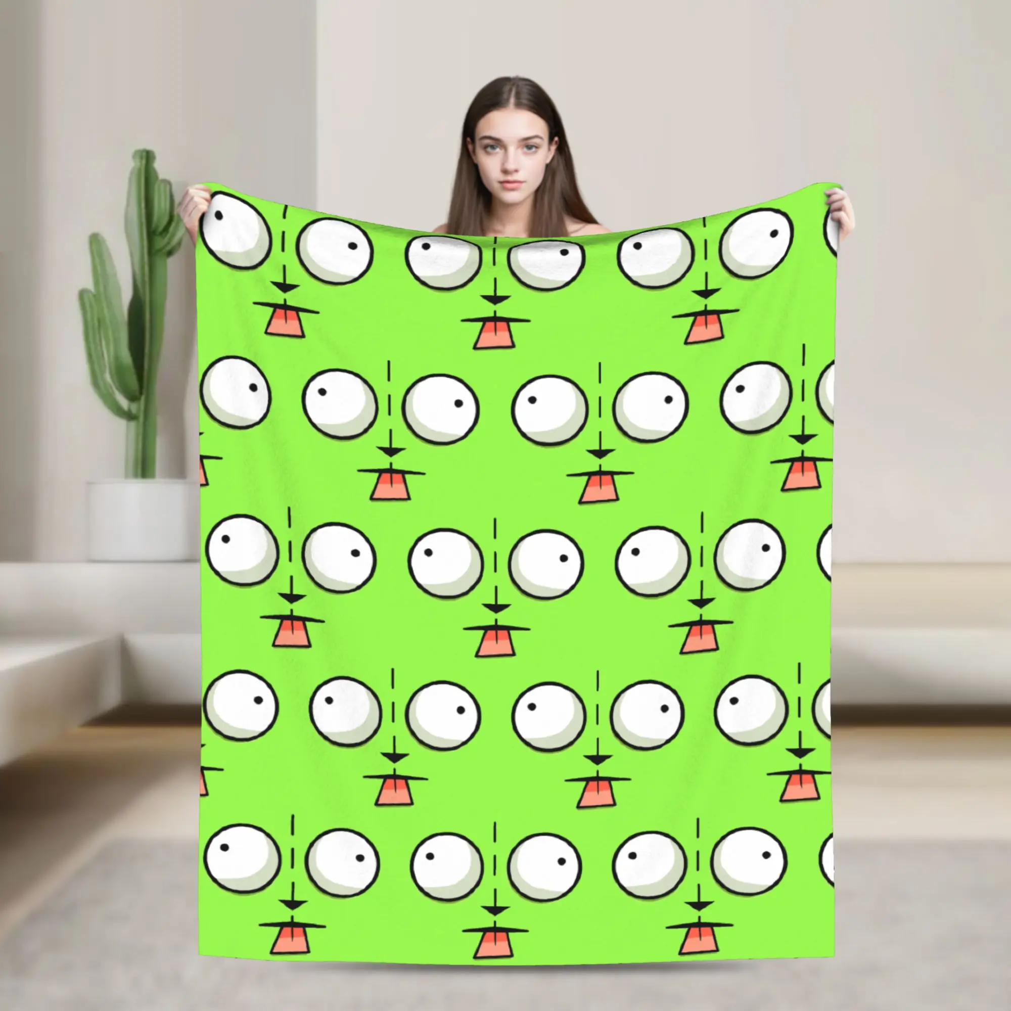 

Вязаное одеяло Gir Face Invader Zim с героями мультфильмов, бархатное супермягкое одеяло для путешествий в самолете, покрывало