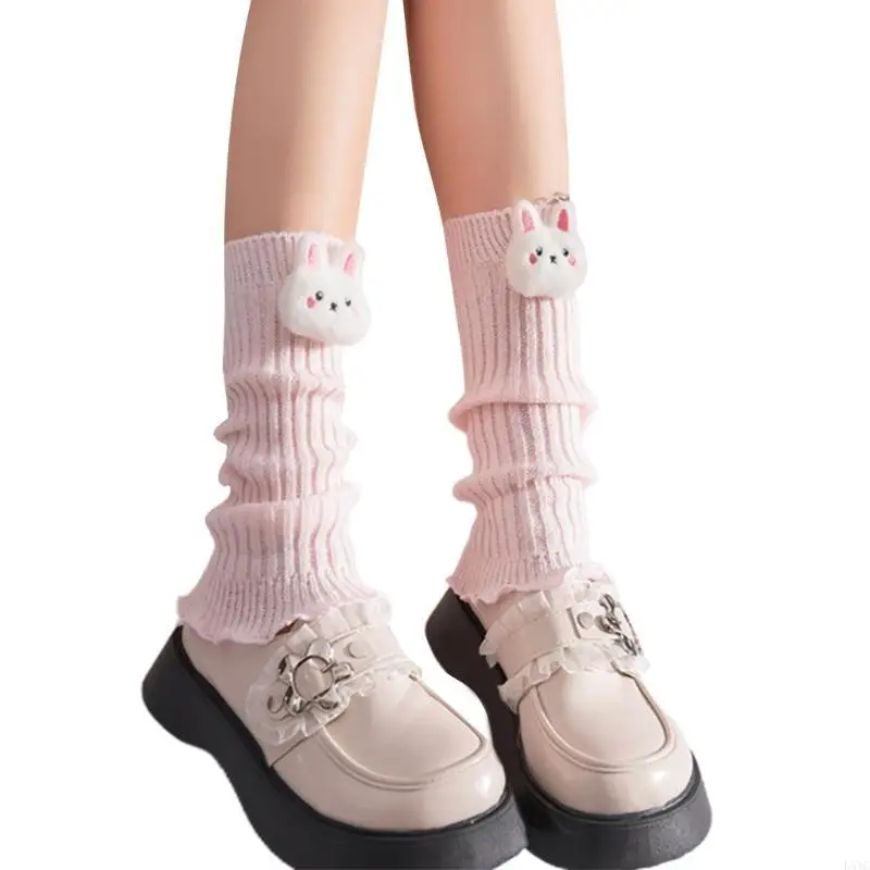 L5YC اليابانية النساء الفتيات الحلو محبوك تدفئة الساق واقي أحذية بلاستيك ثلاثية الأبعاد أفخم الحيوان الدمى تكدرت تقليم الساق #1