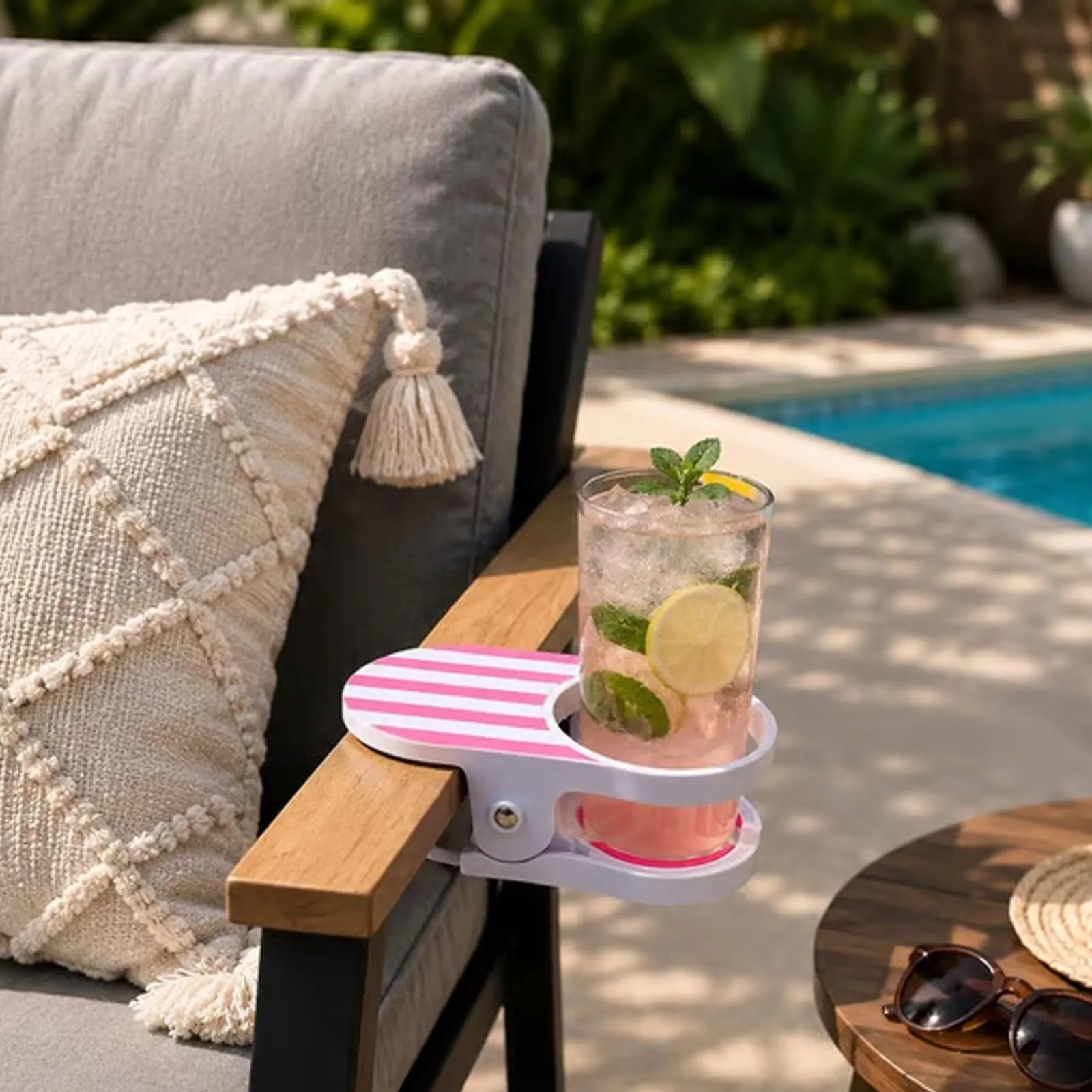 Foldable Floating Drink Cup Holder Multi Functional Drink Tray for Outdoor Beach Pool Sofa Armrest