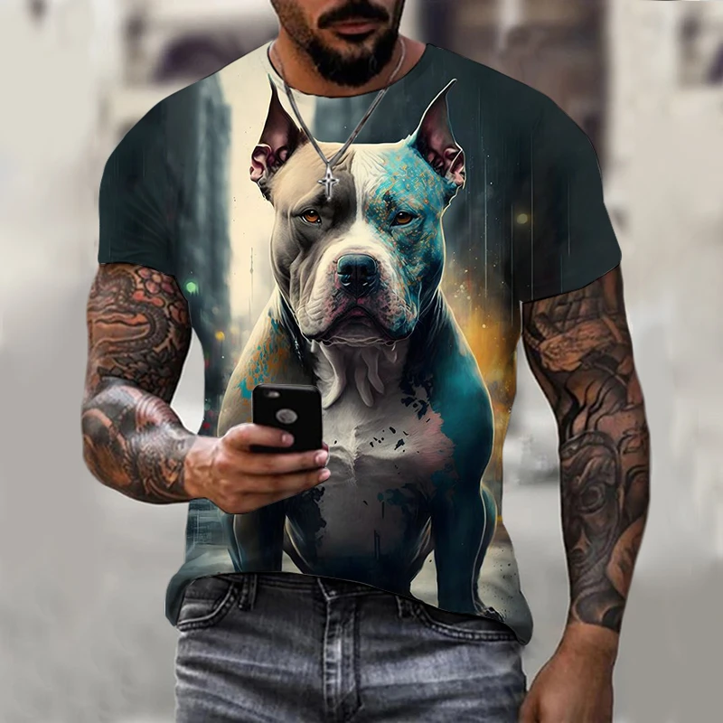 Koszulka z nadrukiem 3D Pitbull unisex wokół szyi z krótkim rękawem moda uliczna wysokiej jakości T-shirt duże letnie spersonalizowane ubrania — zdjęcie 6