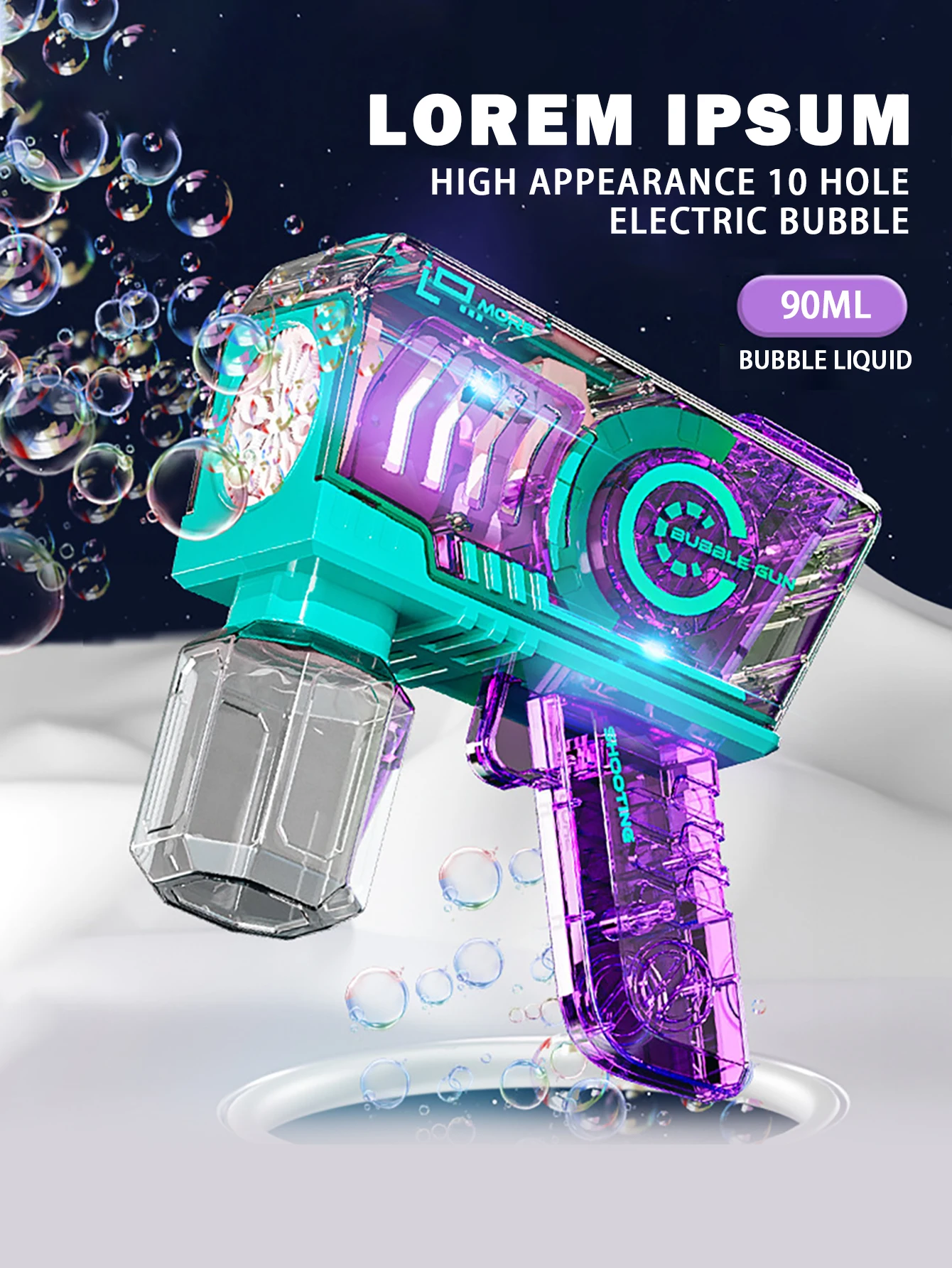 لعبة مسدس الفقاعات الأوتوماتيكية للأطفال مع إضاءة رائعة، 10 فتحات للفقاعات، يمكن أن تنجله أكثر من 10000 فقاعات في الدقيقة #2