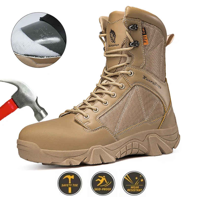 

High-Top Anti-Smashing Work Boots Outdoor Waterproof Safety Shoes Steel Toe Non Slip Men's Boots Fashion Protective Men Shoes