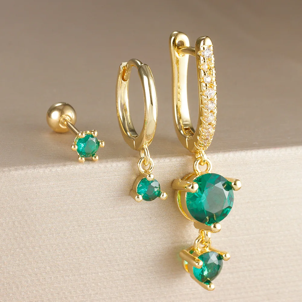 

INS Hot 3 pieces/set Zircon Flower Water Drop Pendant Stud Earrings For Women Trendy Fashion Jewelry Light Luxury Accessories