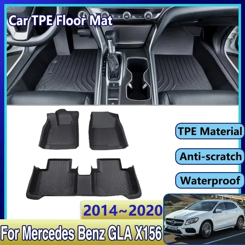 

TPE Car Floor Mat For Mercedes Benz GLA X156 2014 2015~2020 AMG 180 200 250 Leather Mud Carpet Foot Pad Full Rug Car Accessories