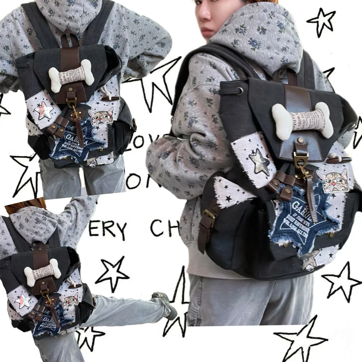 heavy-duty-vintage-canvas-star-patch-leisure-large-capacity-drawstring-college-backpack-retro-artistic-style-youth-shoulder-bag