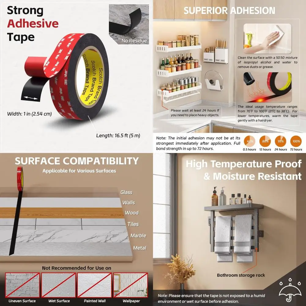 

Double Sided Tape Heavy Duty, 1 in x 16.5 ft, Strong Adhesive Waterproof Mounting Tape for Car, Walls, LED Strip Light, Home & O