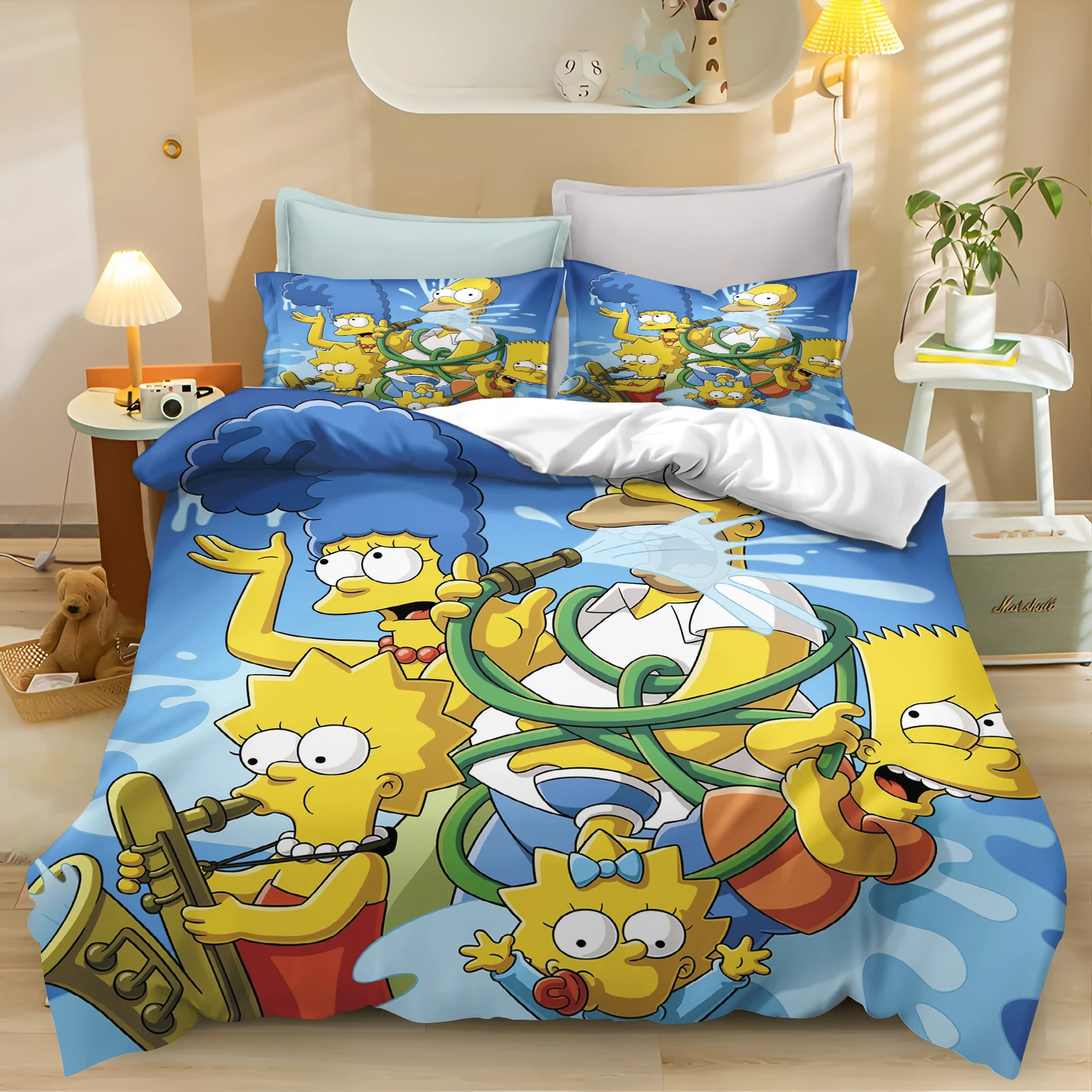 Duvet Cover The Simpsons Cartoon Home Blue Printed Pillowcase Set Adult Bedroom Children Comforter Bedding