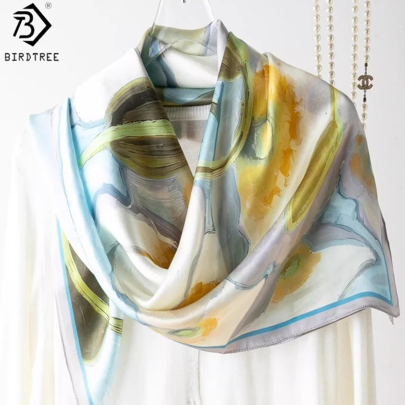 

BirdTree, 100% Silk Square Print Scarf, Plain Satin, Mom's Gift Elegant Casual Chic Kerchief, 2026 Spring New Shawl A63308JF