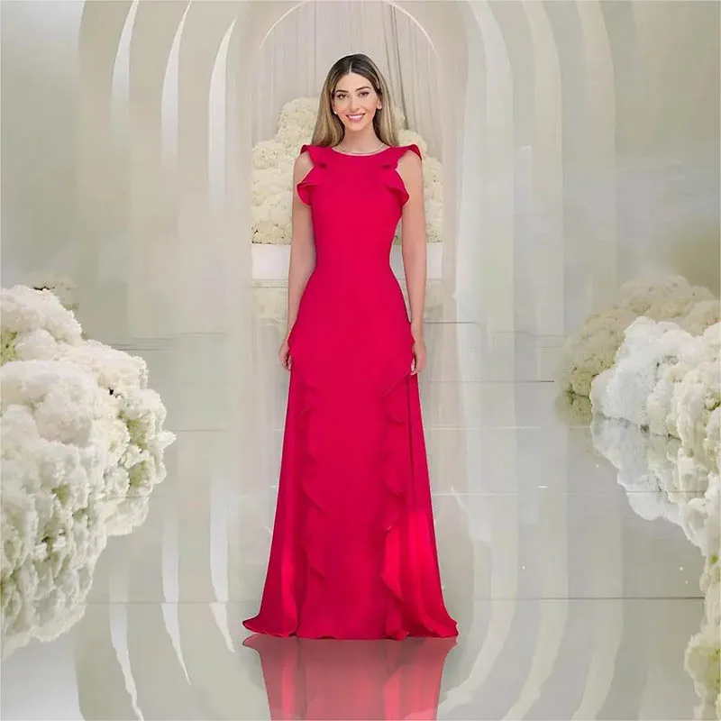 Graceful Red Ruffled Mother Of The Bride Dresses A Line Cap Sleeve Neckline Floor Length  Groom Mother Dresses For Weddings