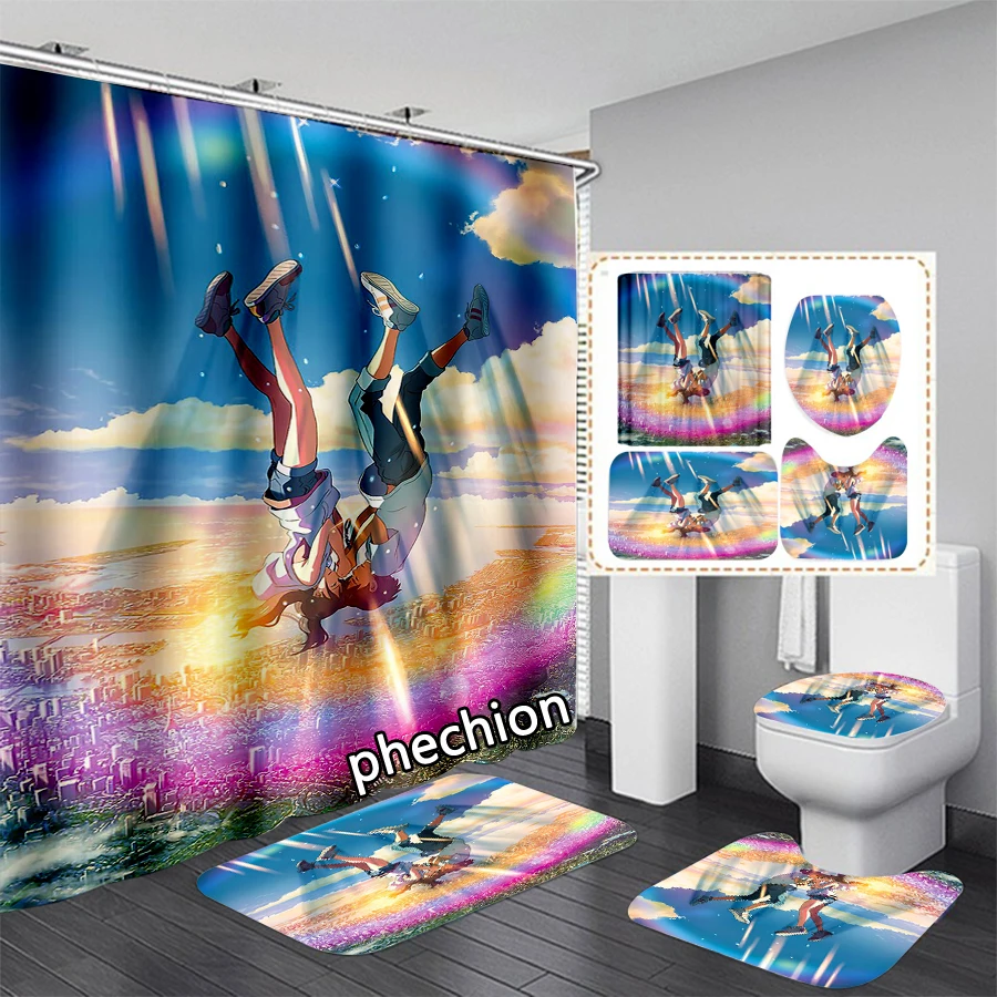 phechion New 3D Print Weathering with You Shower Curtain Waterproof Bathroom Curtain Anti-slip Bath Mat Set Toilet Rugs VR298