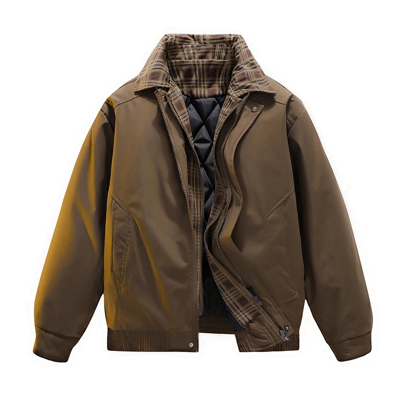 

Loose Fit Turn-down Collar Top Youth Outdoor Daily Commute Men Coats American Retro Simple Versatile Casual Plaid Jacket