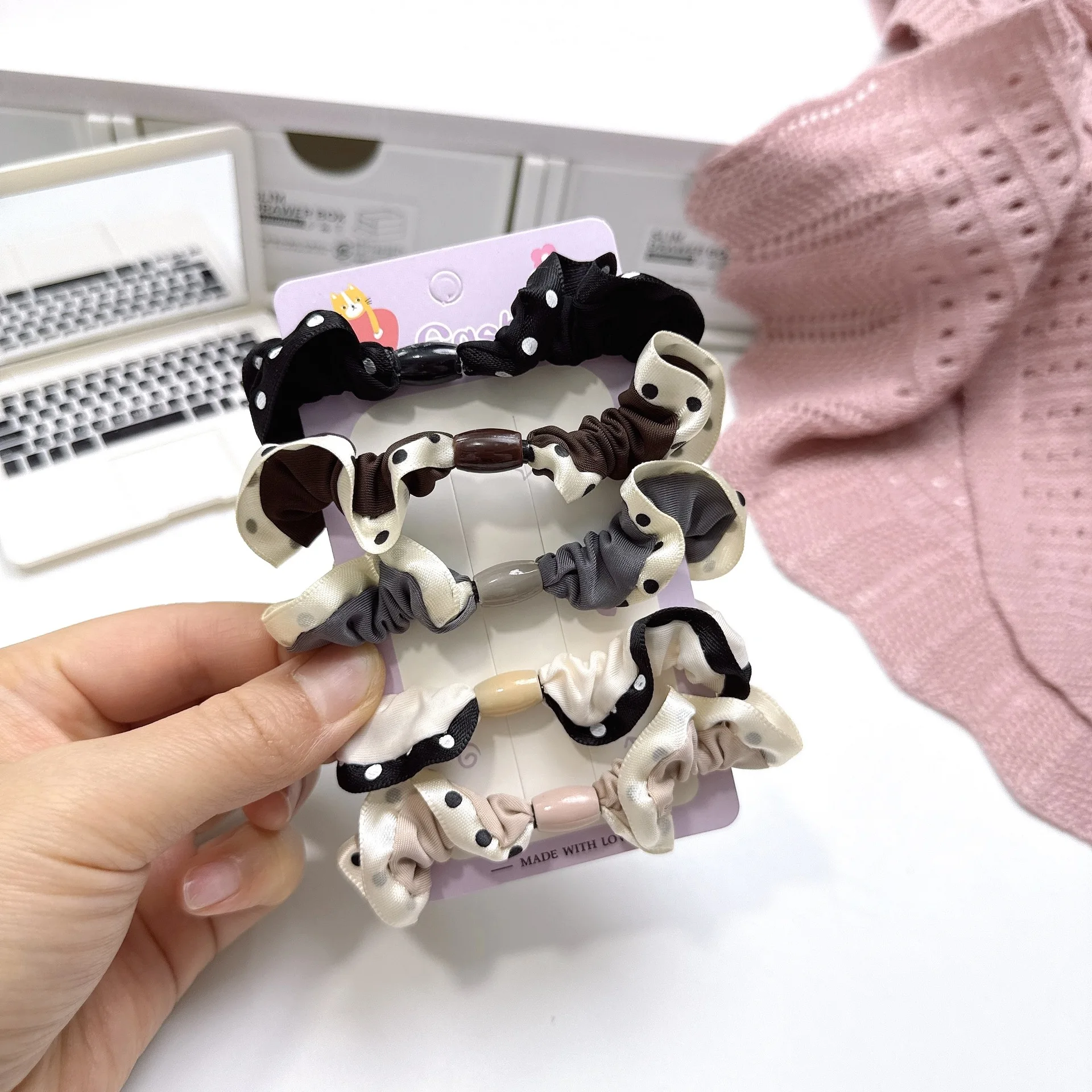 5 قطع بسيطة من ربطات الشعر المرنة ذات الأهداب المنقطة البسيطة، ربطة شعر أنيقة ومتعددة الاستخدامات، النسخة الكورية للفتيات