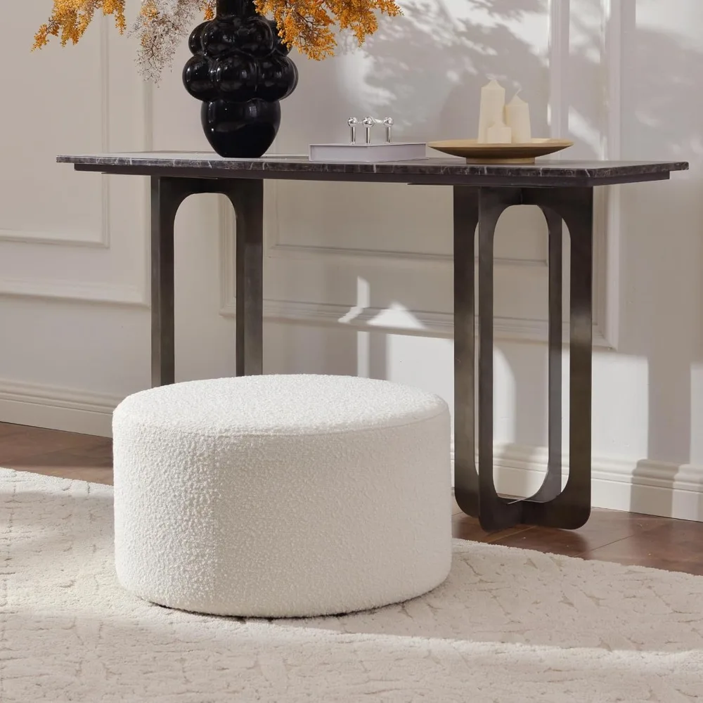 

Modern Round Boucle Upholstered Ottoman with Soft Padded Seat, Multi-Functional Sofa Footrest, Side Table, Customized