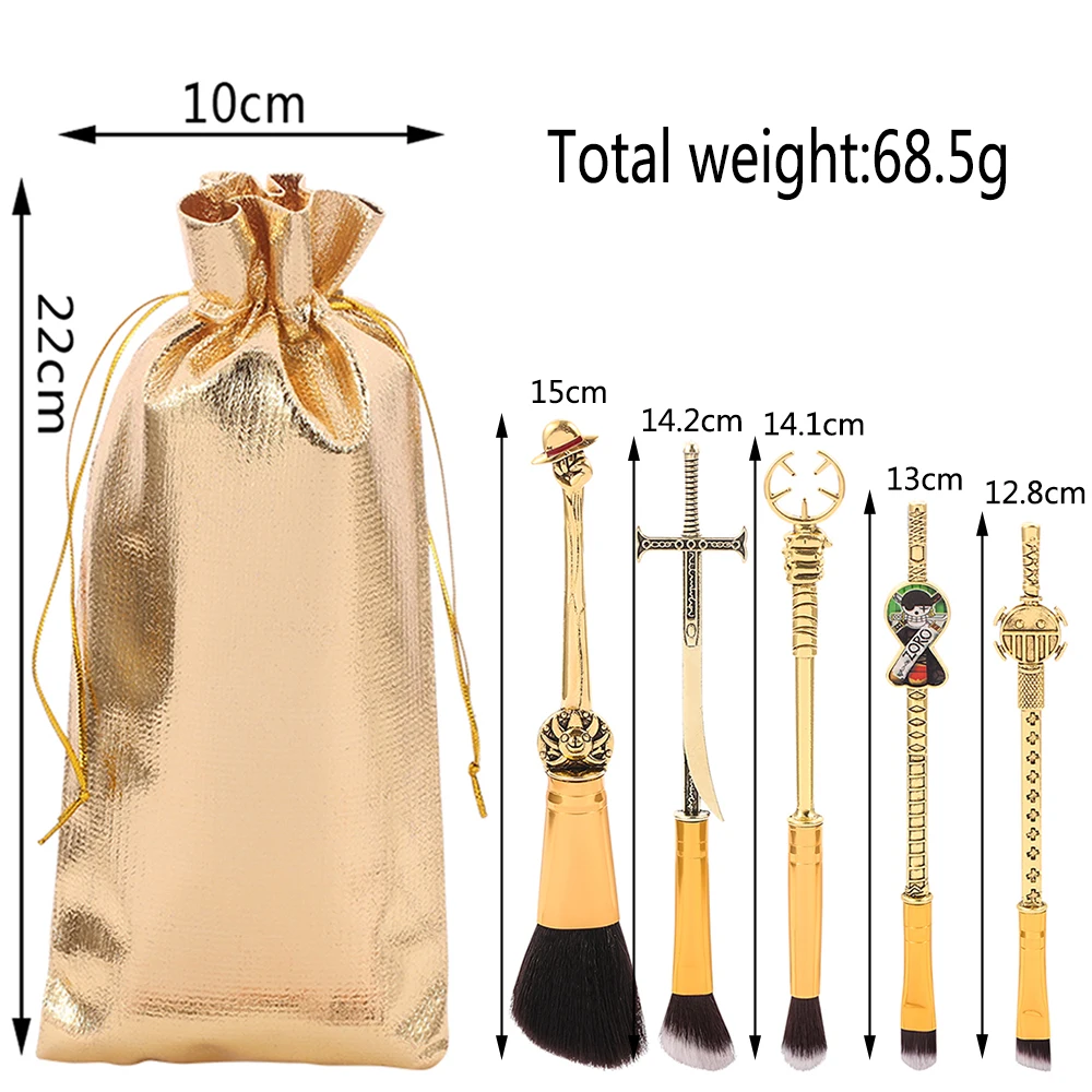 5pcs/set Anime ONE PIECE Tony Tony Chopper Cartoon Magic Wand Makeup Brush Metal Handle Cosplay Makeup Tools With Velvet Bag